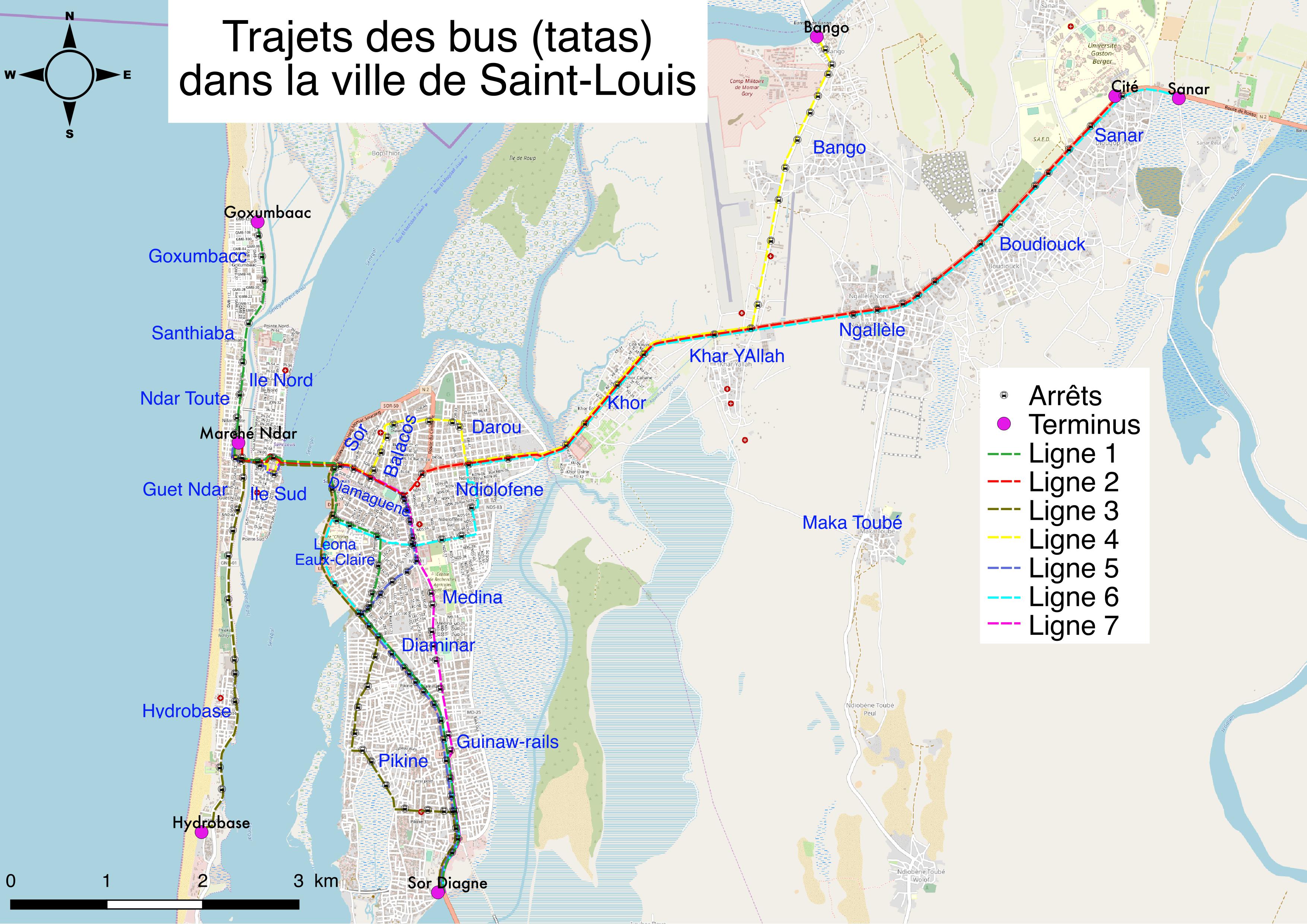 Cartographie transport urbain — Saint-Louis